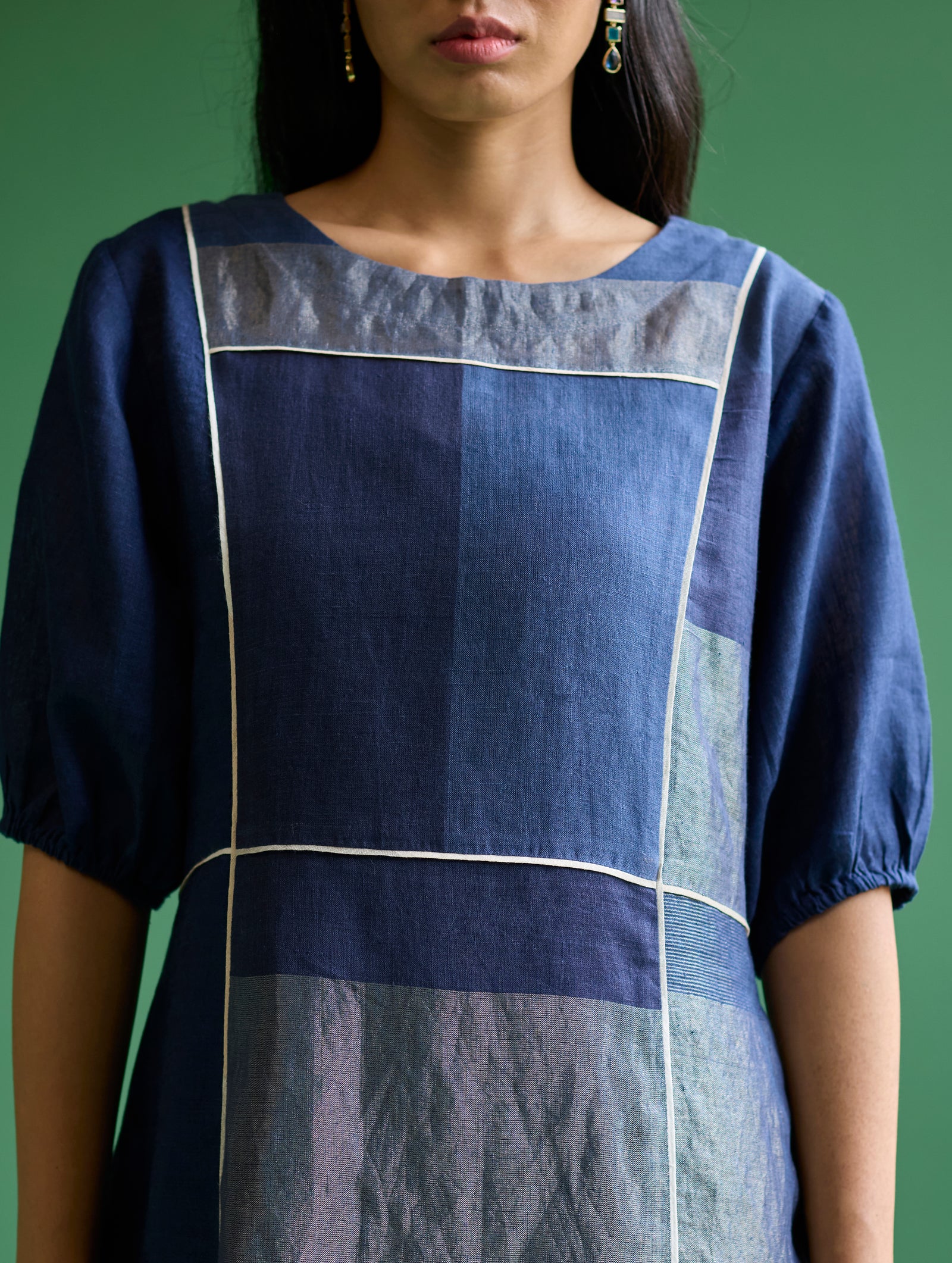 Sehr Metallic Linen Piping Dress