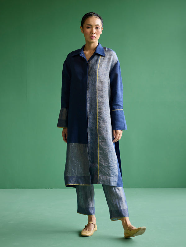 Ziza Metallic Linen Co-ord Set - Navy