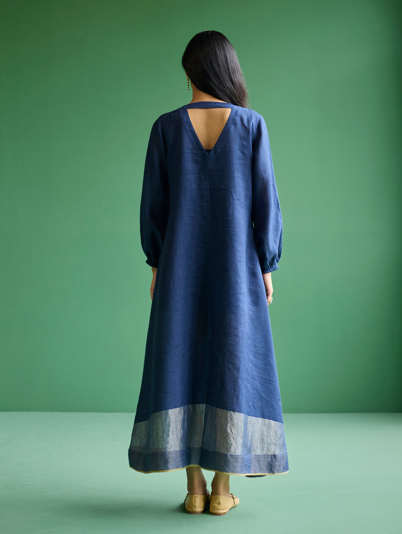 Eira Hand-Embroidered Linen Dress - Navy Manan Eira Hand-Embroidered Linen Dress - Navy Manan