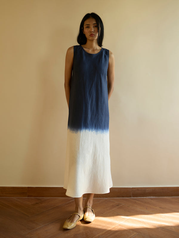 Kiya Ombre Hand-Dyed Linen Dress & Jacket - Navy