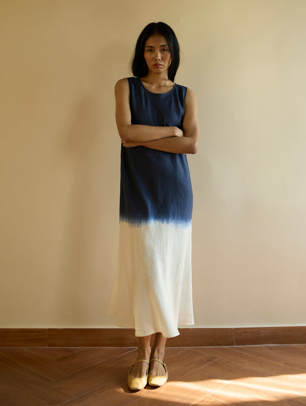 Kiya Ombre Hand-Dyed Linen Dress & Jacket - Navy