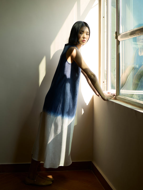 Kiya Ombre Hand-Dyed Linen Dress & Jacket - Navy