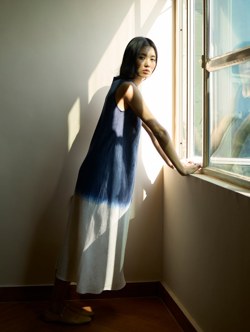 Iro Ombre Hand-Dyed Linen Dress - Navy