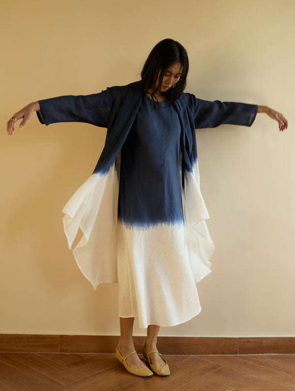 Kiya Ombre Hand-Dyed Linen Dress & Jacket - Navy