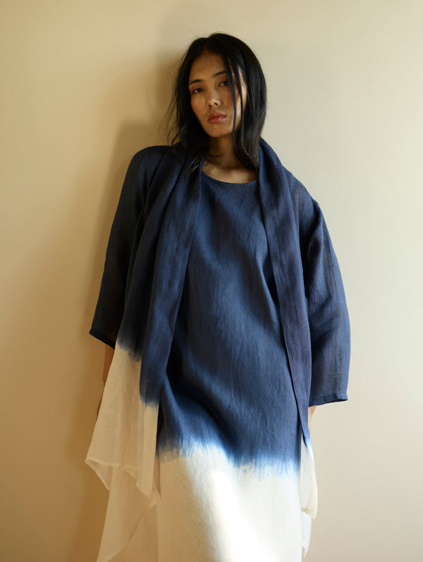 Kiya Ombre Hand-Dyed Linen Dress & Jacket - Navy