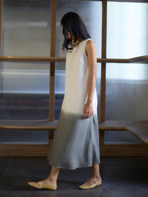 Kiya Ombre Hand-Dyed Linen Dress & Jacket - Grey
