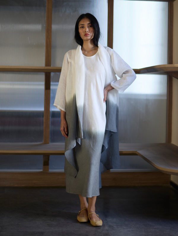 Kiya Ombre Hand-Dyed Linen Dress & Jacket - Grey