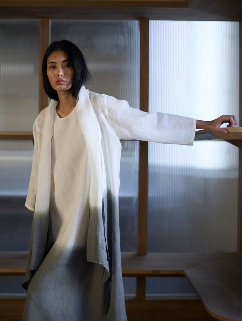 Kiya Ombre Hand-Dyed Linen Dress & Jacket - Grey