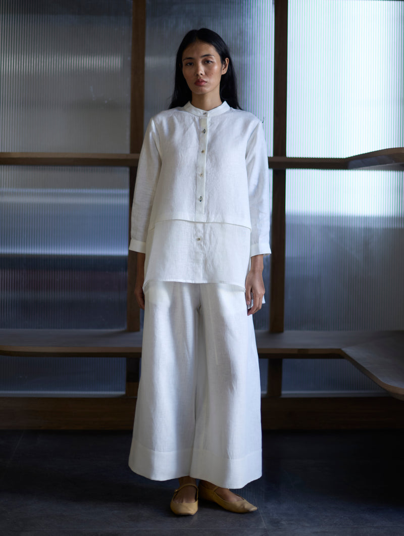 Anaya Linen  A-Line Shirt - Ivory