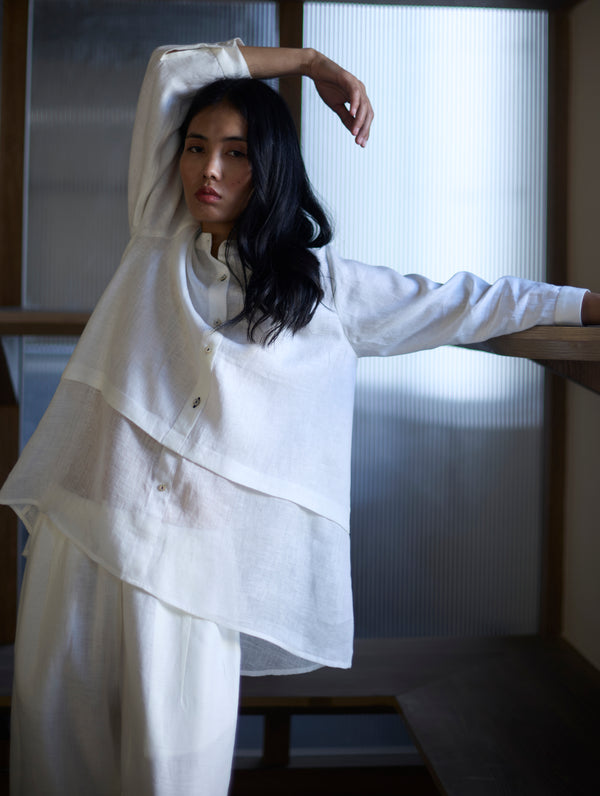 Anaya Linen  A-Line Shirt - Ivory