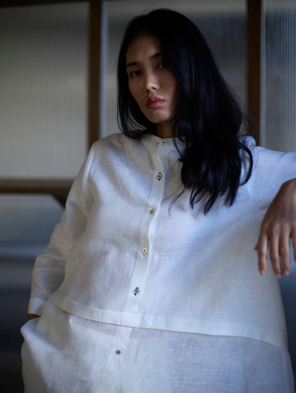 Anaya Linen  A-Line Shirt - Ivory