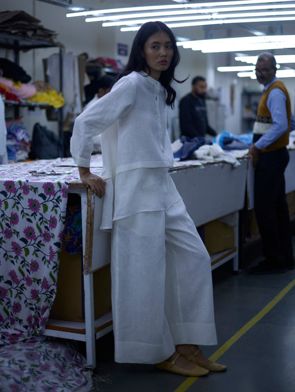 Anaya Linen  A-Line Shirt - Ivory