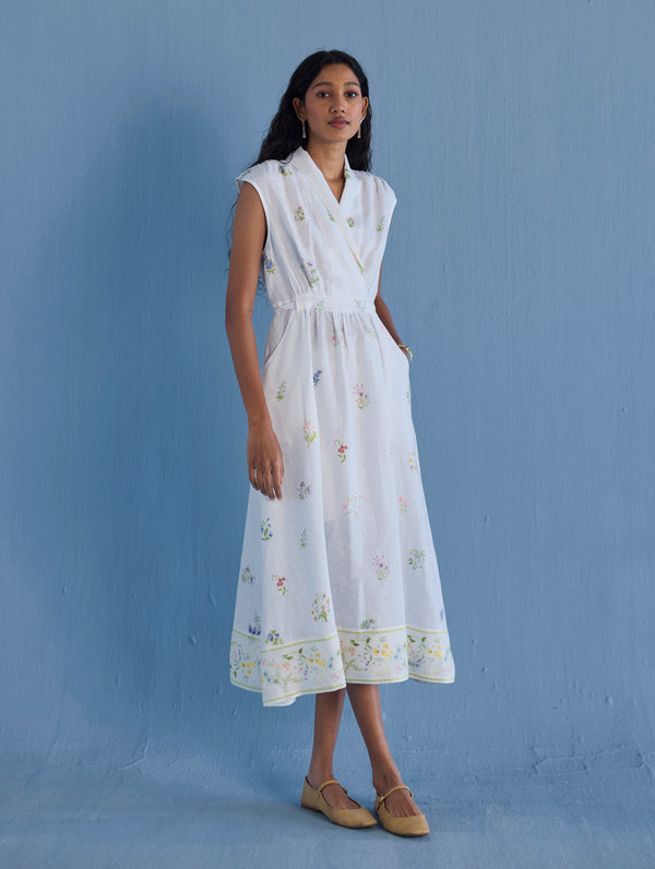 white linen dress india Shop White Linen Digital Print Indowestern Long Dress After Six Wear in India