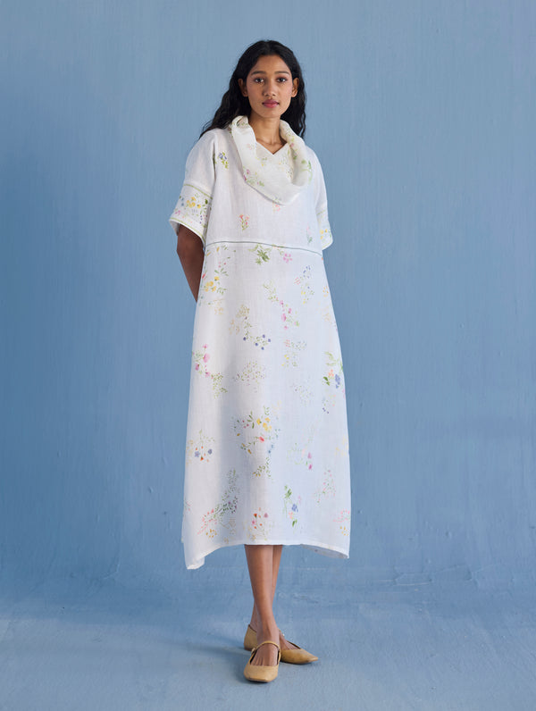 Imara Cowl Neck Linen Dress - White