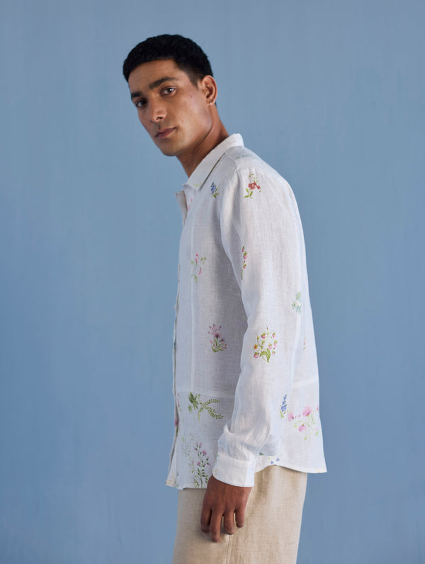 Gin Patchwork Floral Linen Shirt - White