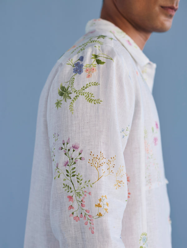Gin Patchwork Floral Linen Shirt - White