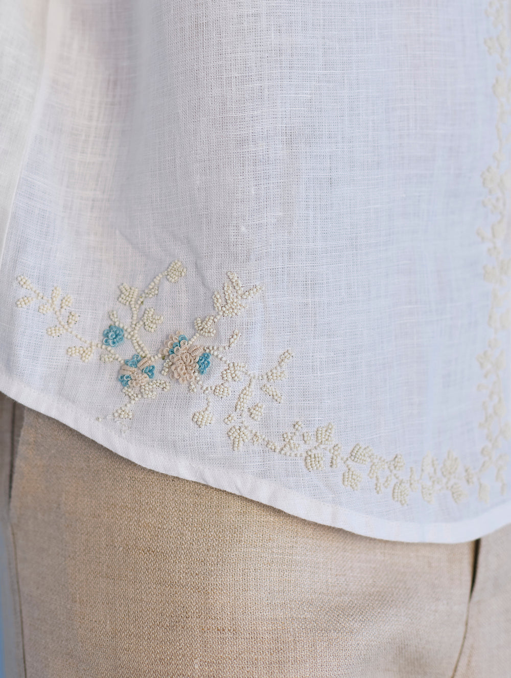 Kuru Hand-Embroidered Linen Shirt - White
