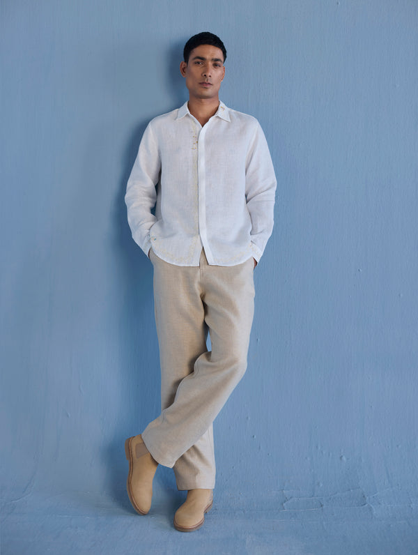 Kuru Hand-Embroidered Linen Shirt - White