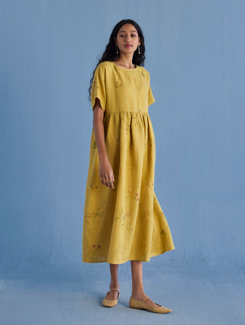 ochre linen dress Ochre Linen Blend High Low Dress