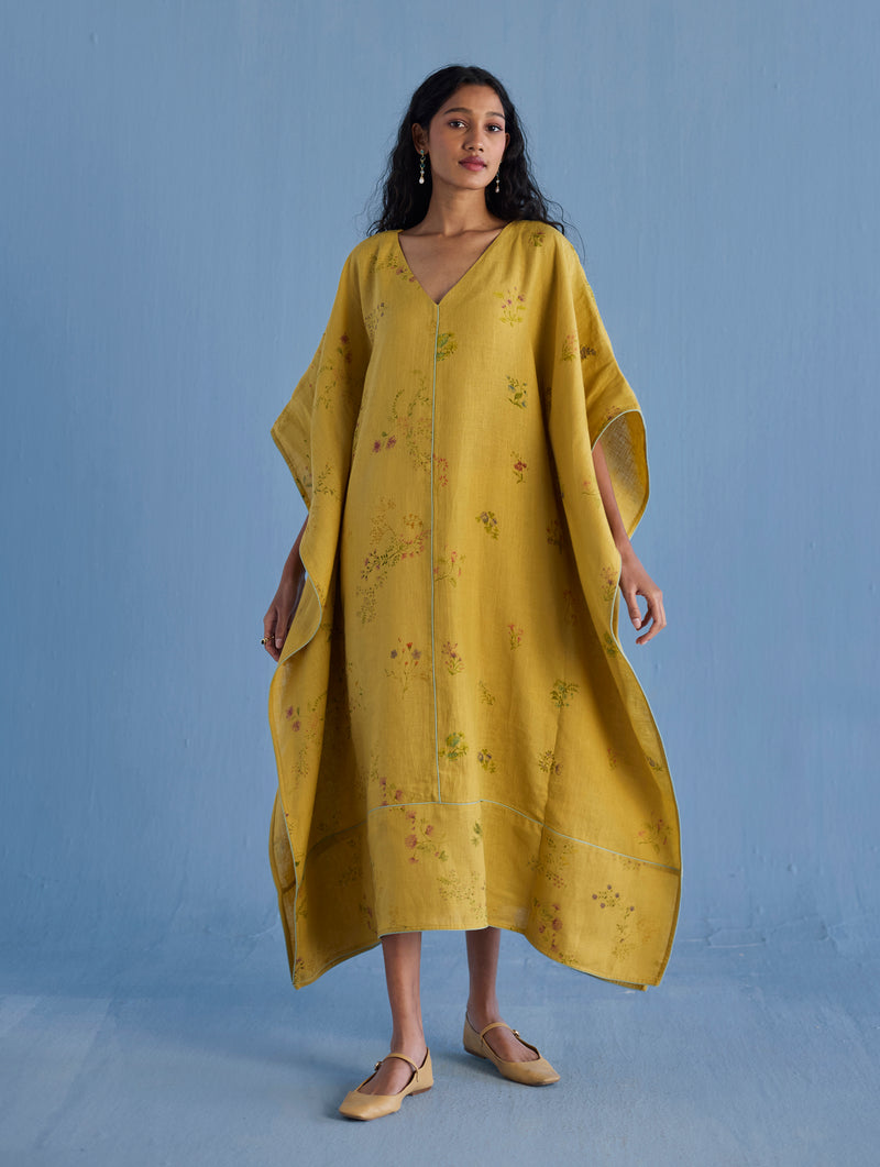 linen kaftan dress Eva Floral Linen Kaftan Dress