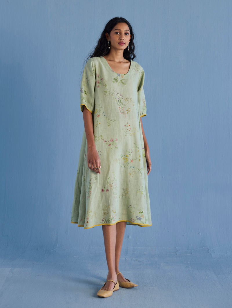 Nami Floral Printed Linen Dress - Mint Manan Nami Floral Printed Linen Dress - Mint Manan