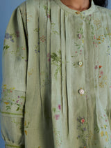 Akavi Pleated Floral Linen Co-ord Set  - Mint