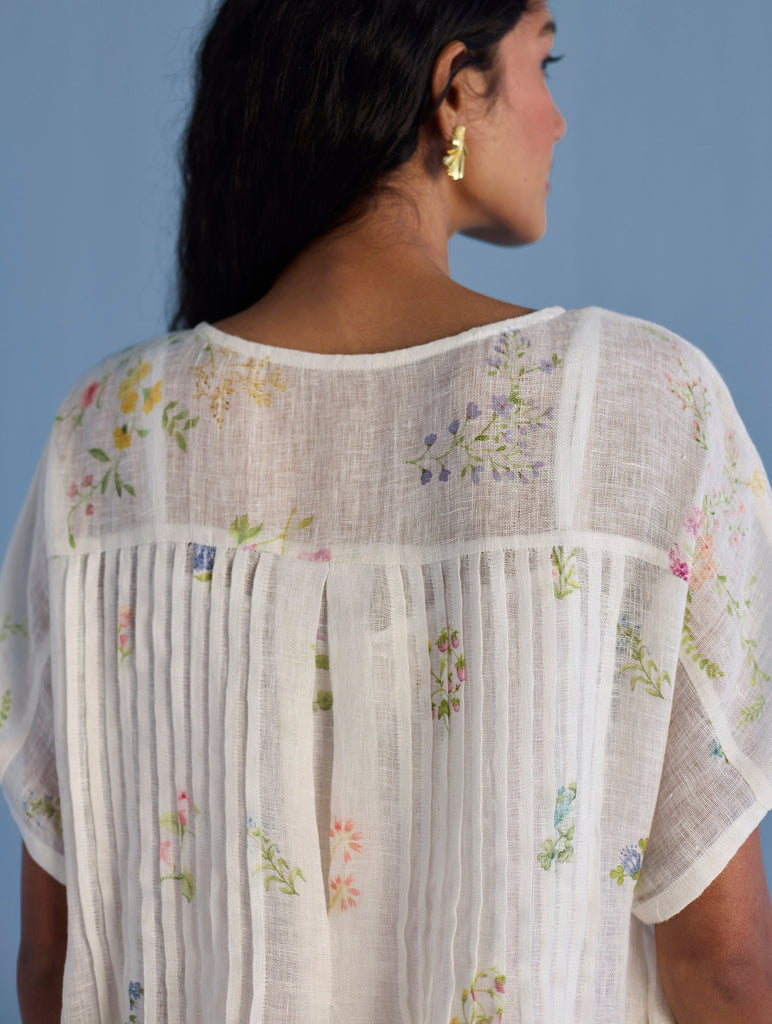 Rasa Floral Printed Sheer Linen Dress - White XS/S Rasa Floral Printed Sheer Linen Dress - White XS/S