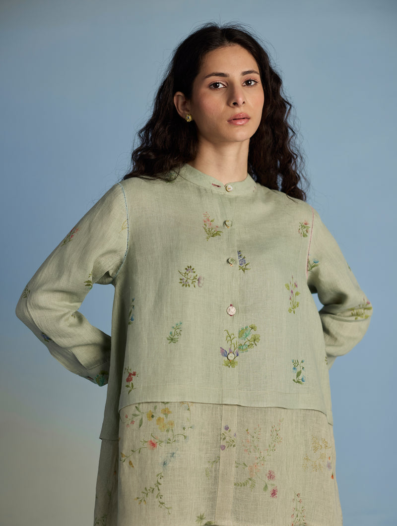 Leina A- Line Linen Co-ord Set - Mint
