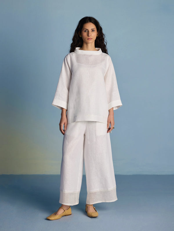 Ishi Boat-Neck Linen Co-ord Set  - White