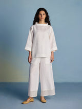 Ishi Boat-Neck Linen Co-ord Set  - White