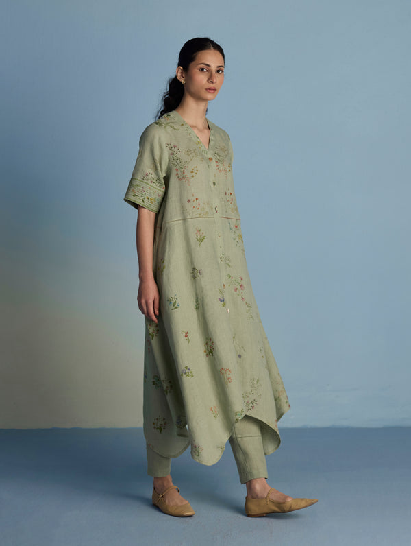 Inoya Shirt Kurta with Handkerchief Hem - Mint