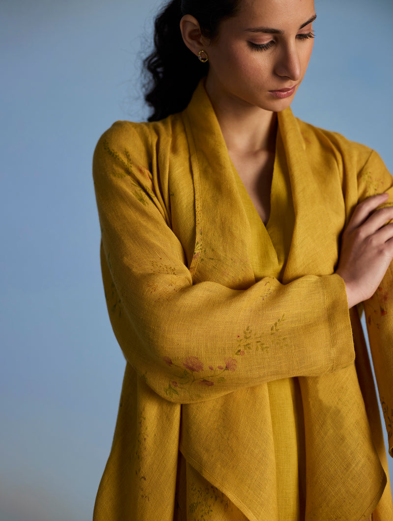 Ita Pleated Linen Dress and Overlay - Ochre Manan Ita Pleated Linen Dress and Overlay - Ochre Manan