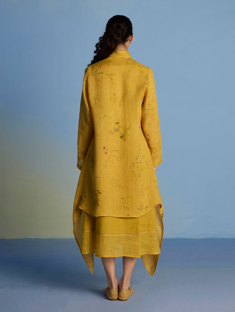 Ita Pleated Linen Dress and Overlay - Ochre Manan Ita Pleated Linen Dress and Overlay - Ochre Manan