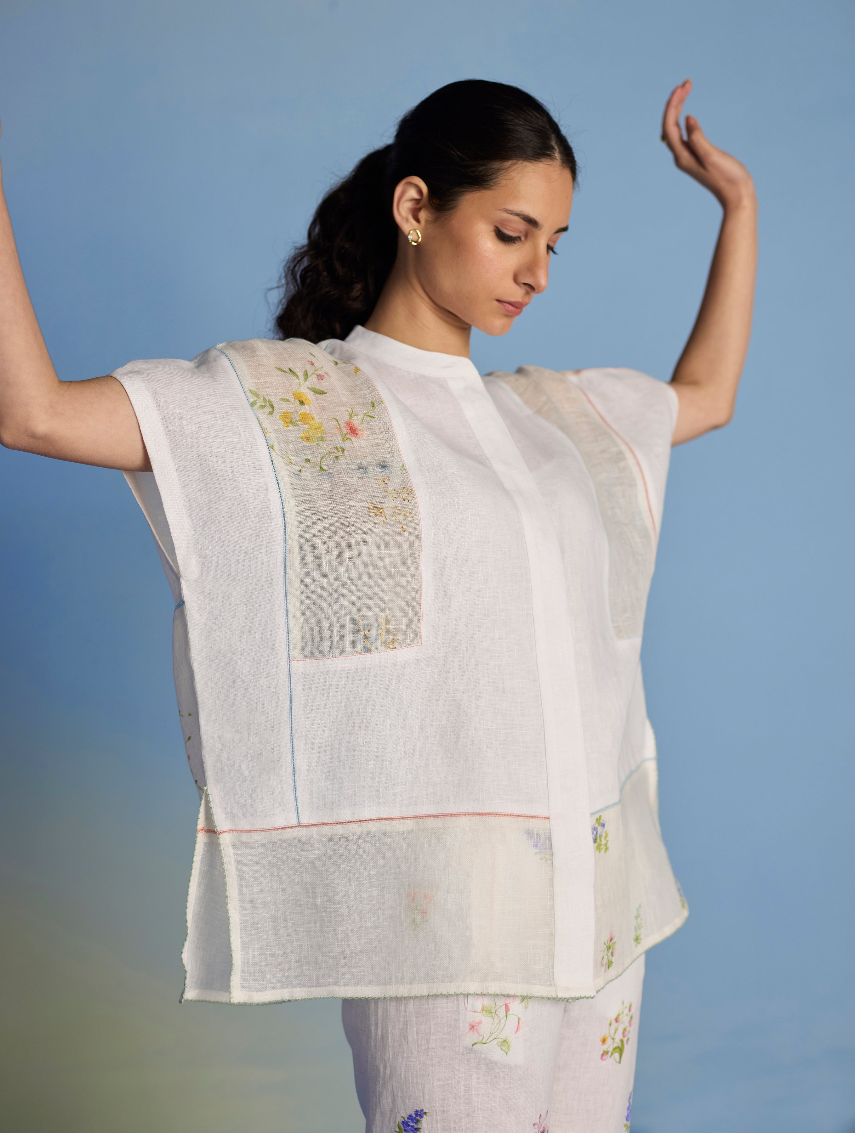Find Aboli White Patchwork Linen Shirt | Manan