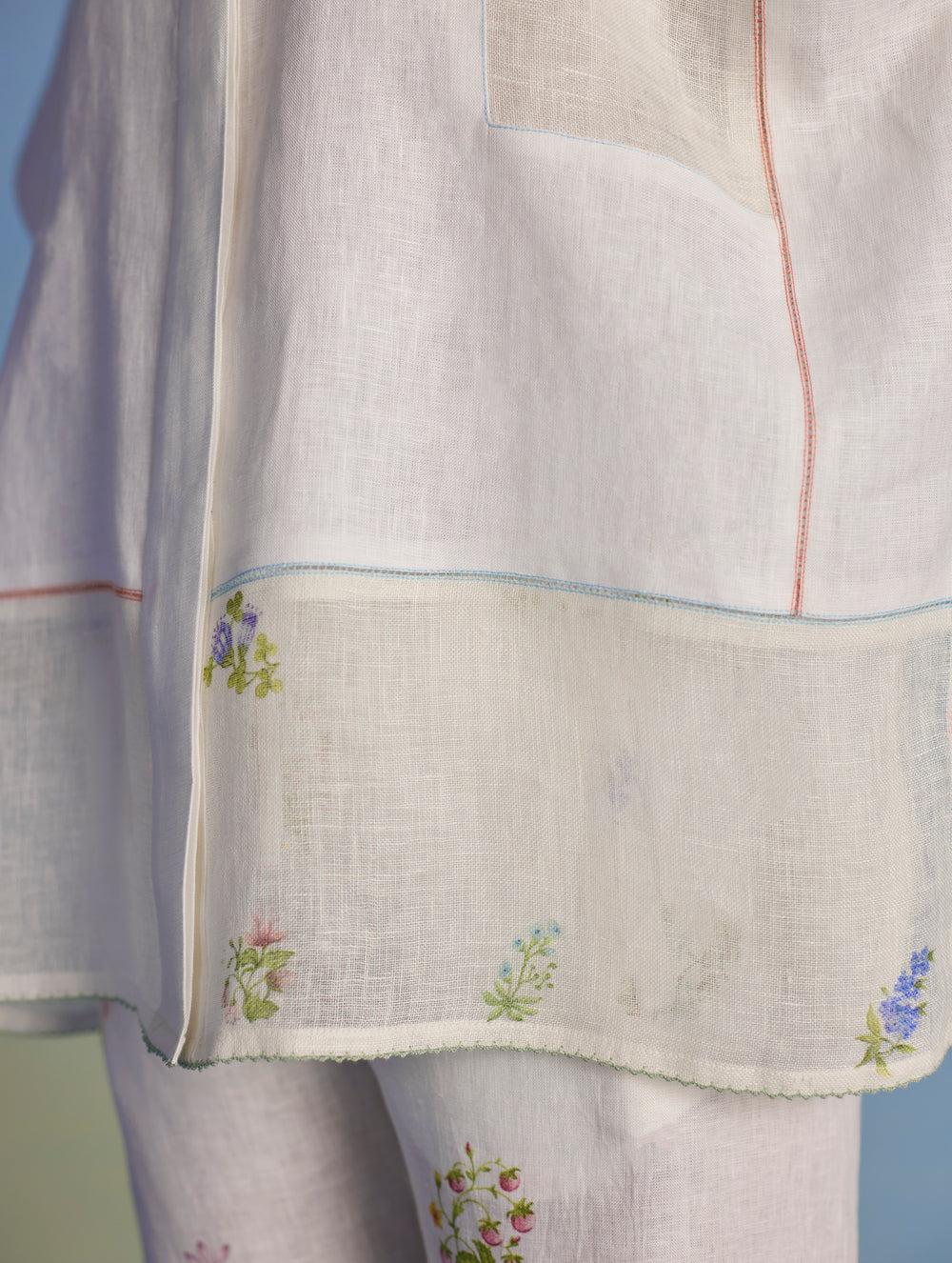Nama Floral Linen Pant - White