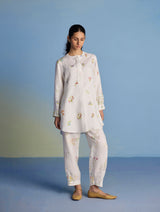 Anya Hand-Embroidered Floral Linen Co-ord Set - White