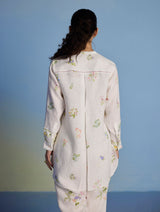 Anya Hand-Embroidered Floral Linen Co-ord Set - White
