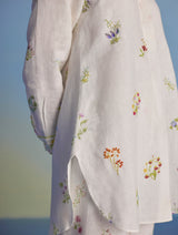 Anya Hand-Embroidered Floral Linen Co-ord Set - White