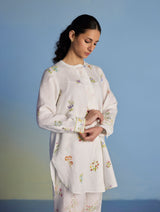Anya Hand-Embroidered Floral Linen Co-ord Set - White
