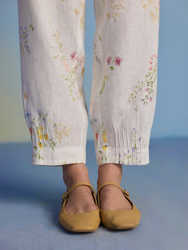 Anya Hand-Embroidered Floral Linen Co-ord Set - White
