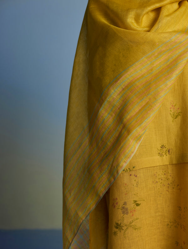 Maso Handwoven Linen Stripe Dupatta - Ochre