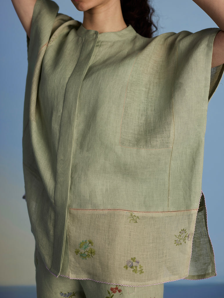 Aboli Color Aboli Patchwork Linen Co-ord Set - Mint – Manan
