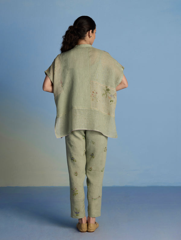 Aboli Patchwork Linen Shirt - Mint