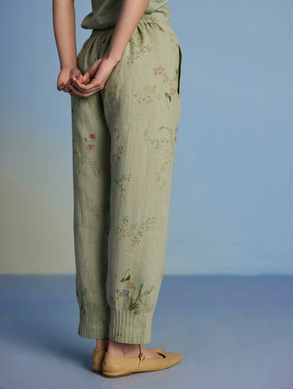Anya Hand-Embroidered Floral Linen Co-ord Set - Mint