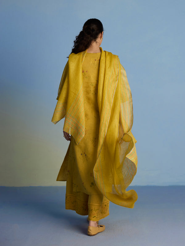 Maso Handwoven Linen Stripe Dupatta - Ochre