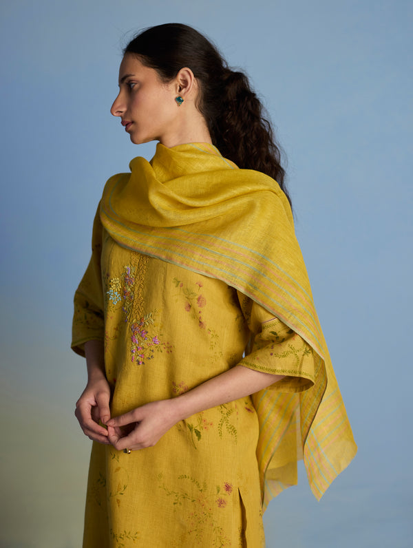 Maso Handwoven Linen Stripe Dupatta - Ochre
