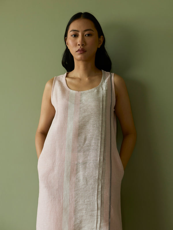 Yara Sleeveless Border Linen Kurta - Blush