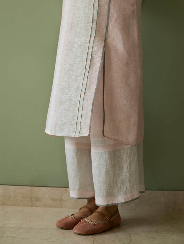 Yara Sleeveless Border Linen Kurta Set - Blush