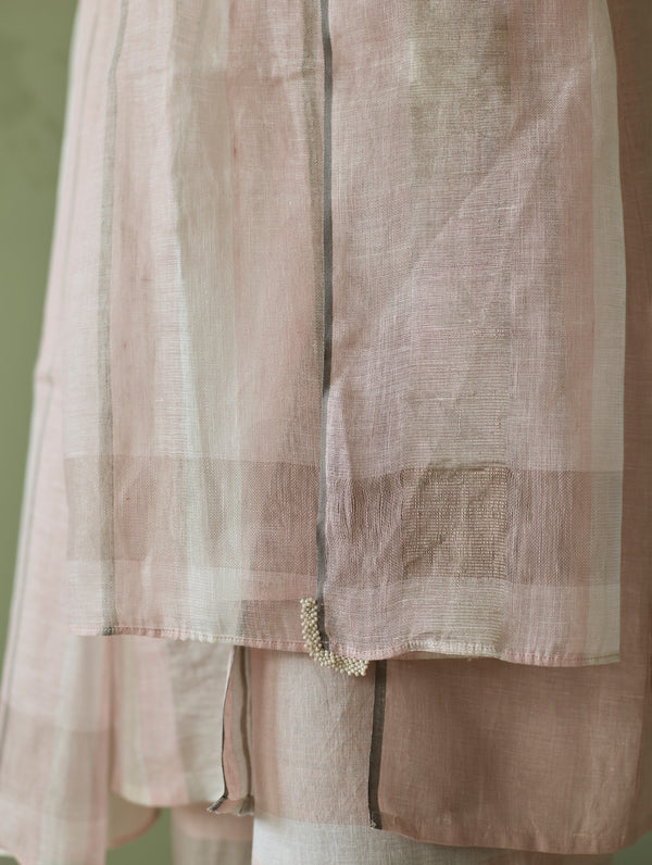Emma Metallic Stripes Handwoven Linen Dupatta - Blush