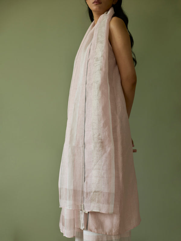 Emma Metallic Stripes Handwoven Linen Dupatta - Blush
